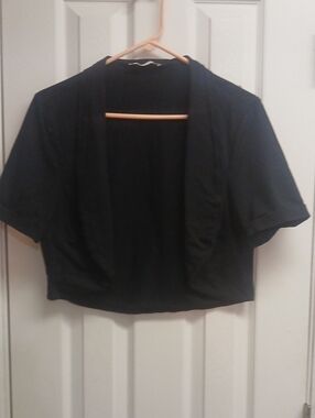​Belle Poque Black Cropped Shrug Bolero XXL Lightweight Summer Cover Up